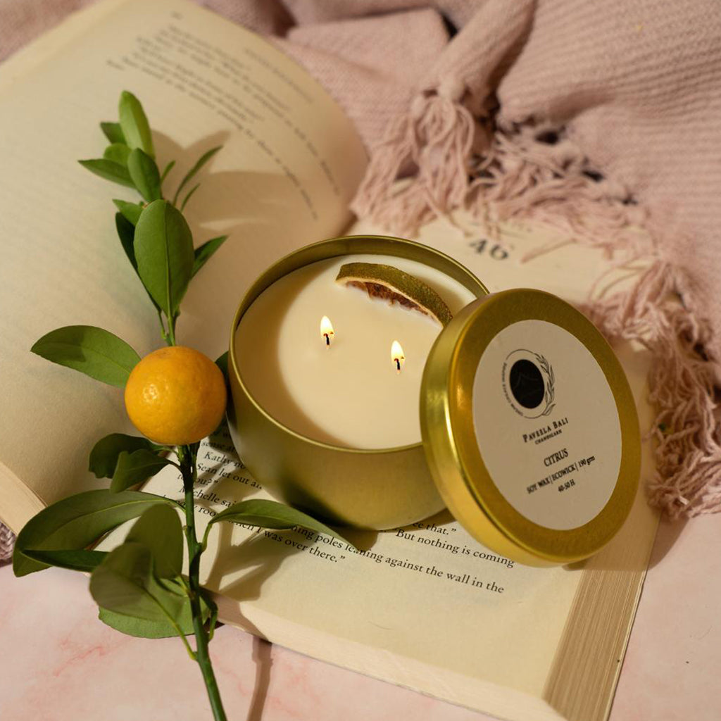 Citrus Pure Soy Wax Premium Scented Candles in Metal Jars