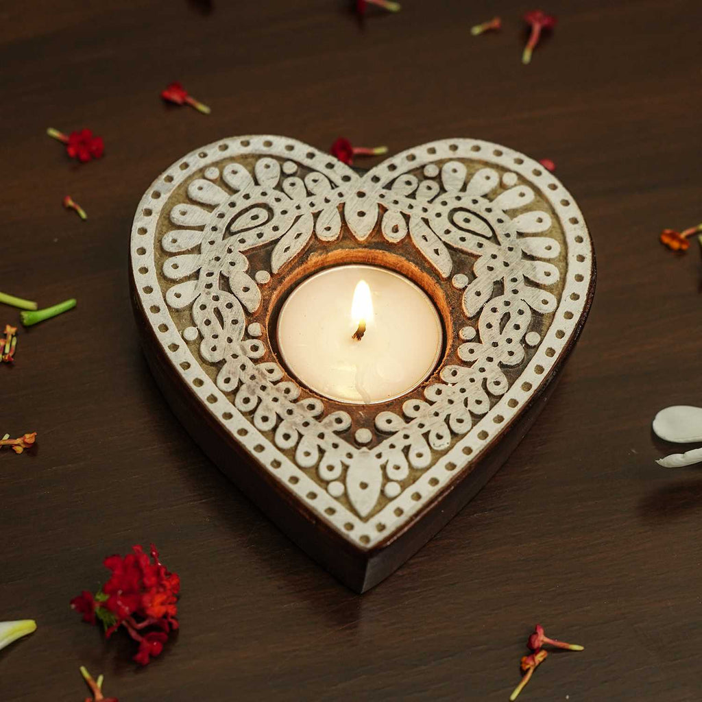 Tea Light Candle Holder With Rangoli Design - Heart | Studio By Paveela