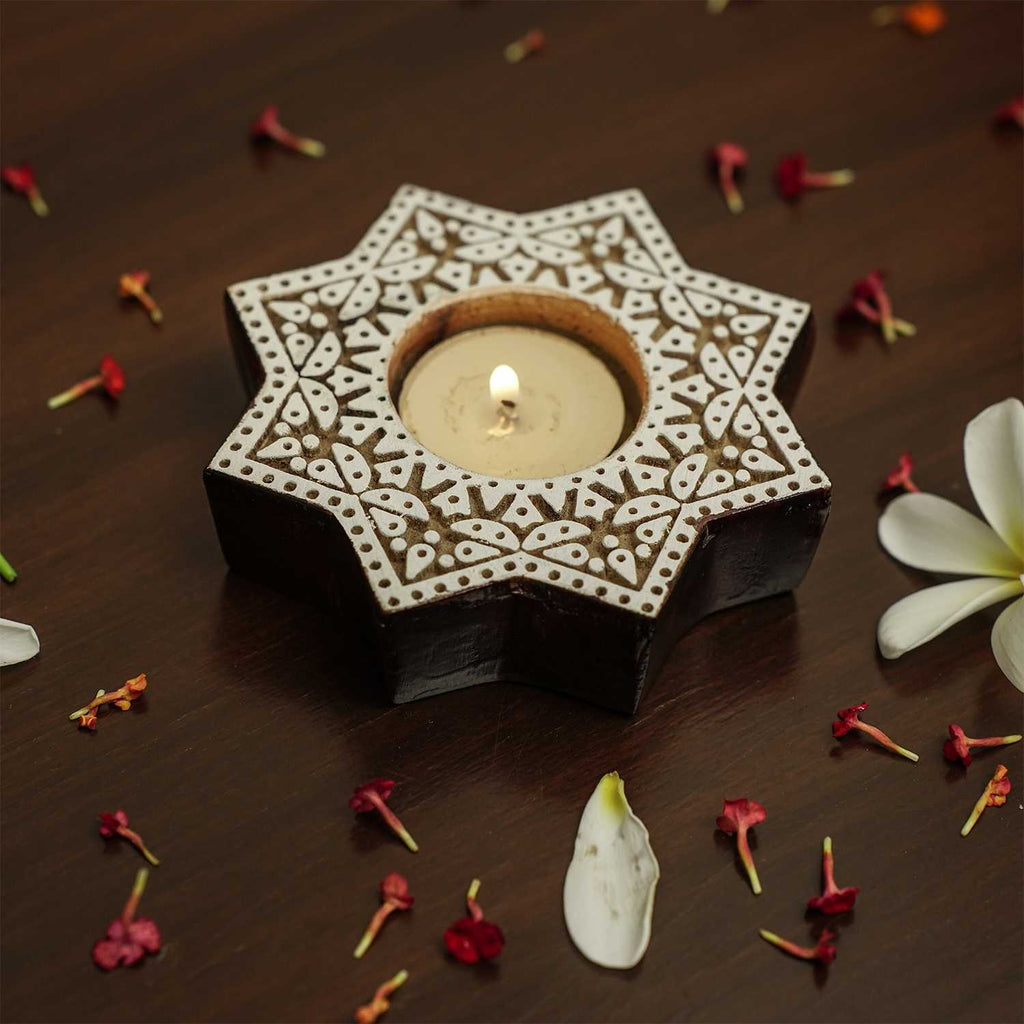 Tea Light Candle Holder With Rangoli Design - Star | Studio By Paveela