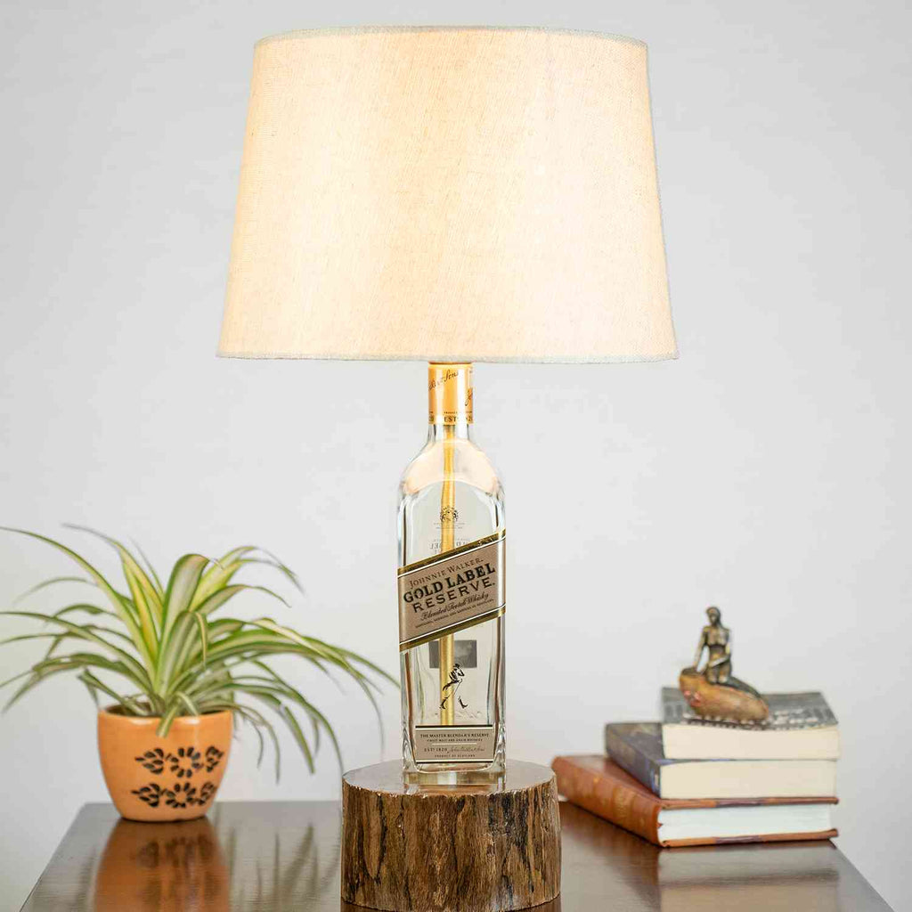 Bottle Table Lamp with a wooden base