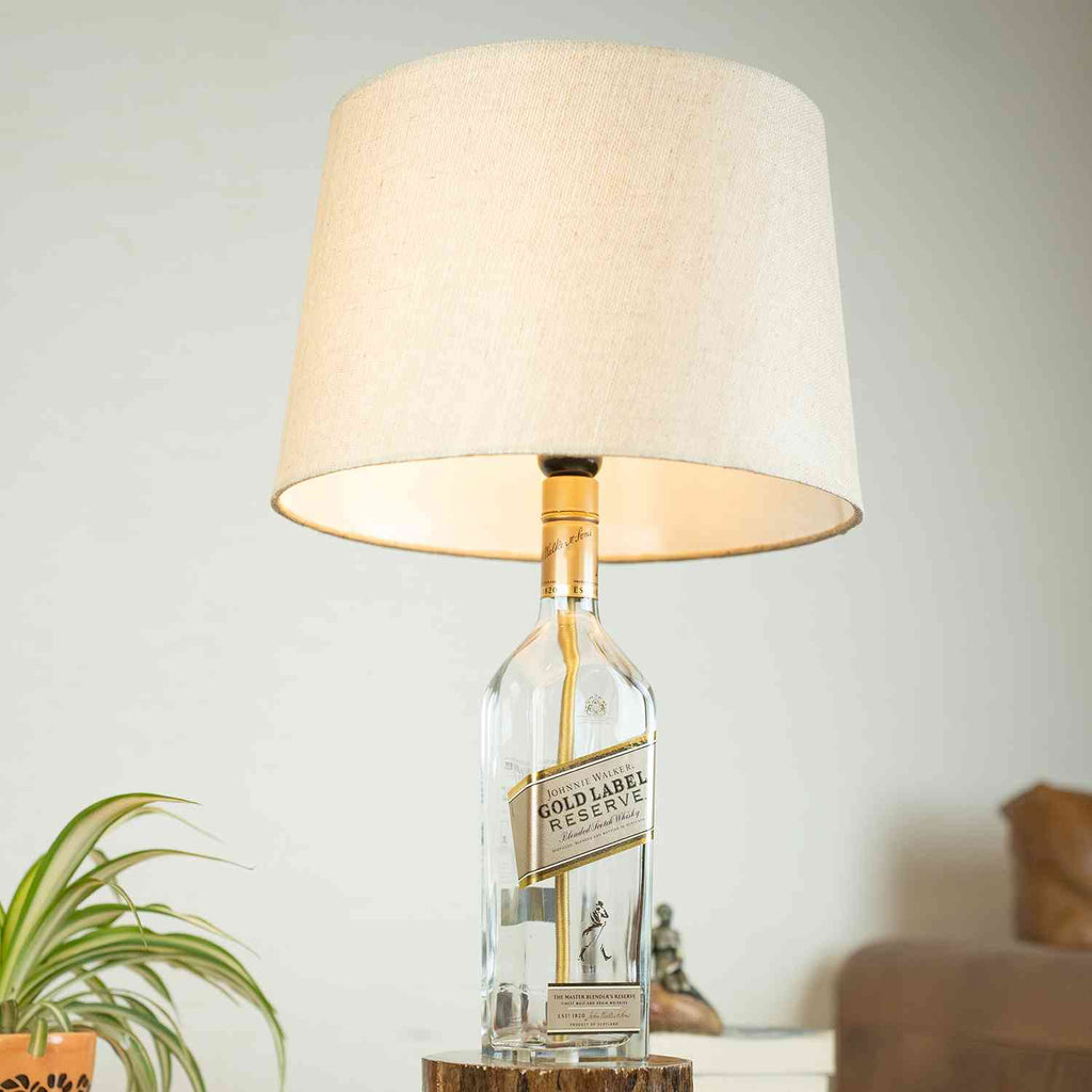 Bottle Table Lamp with a wooden base
