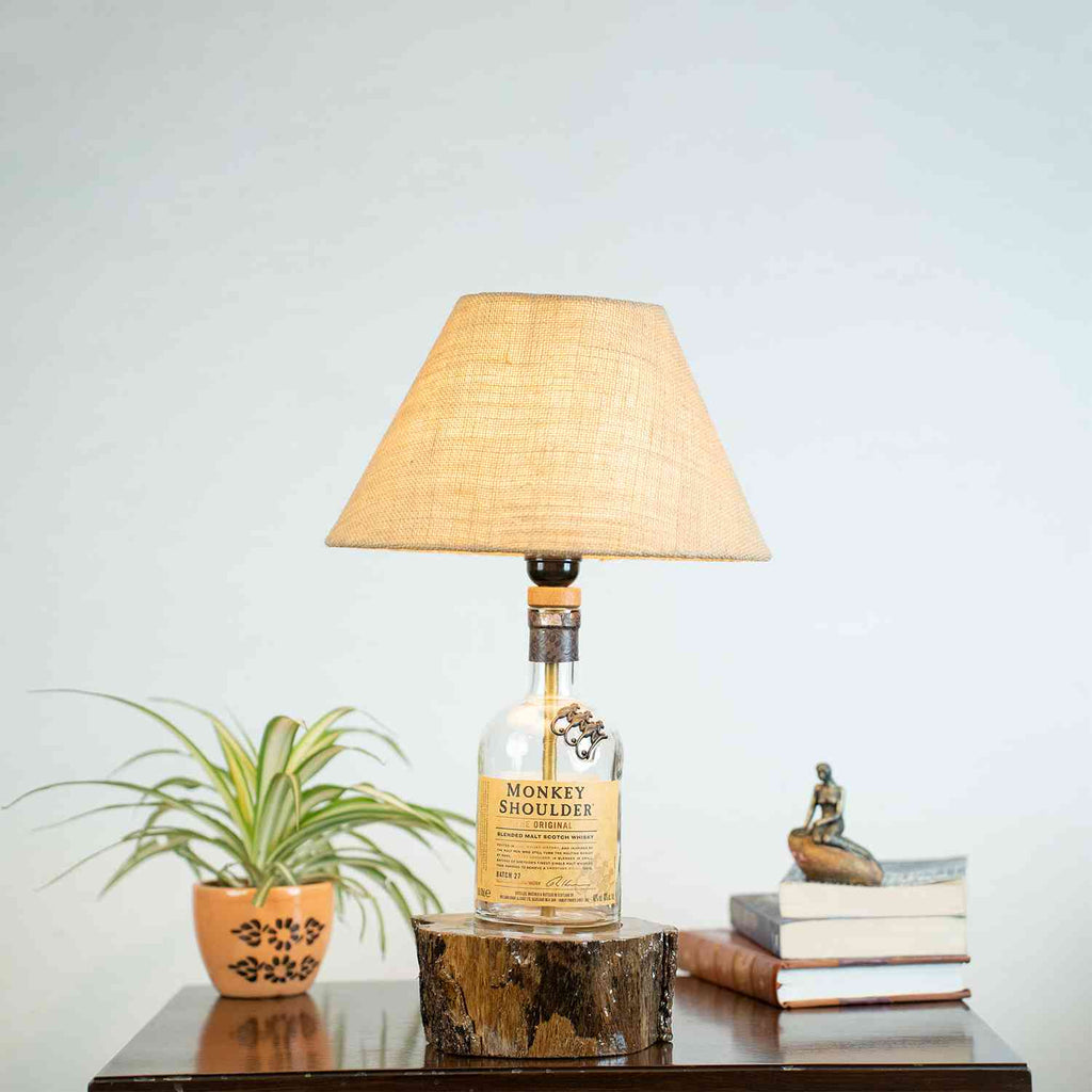Bottle Table Lamp with wooden base