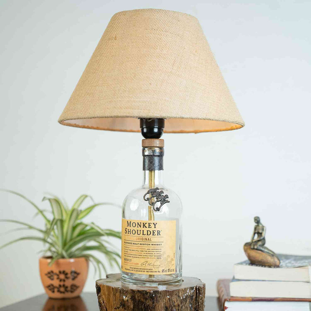 Bottle Table Lamp with wooden base