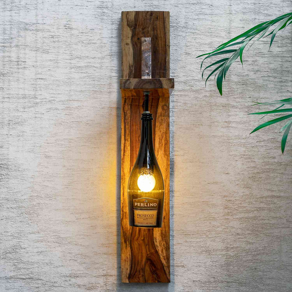 Wall Mounted  wooden light (Recycled Bottle)