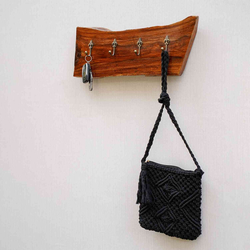 Handcrafted Wall Mounted Polish Wood Multiple Hook Hanger